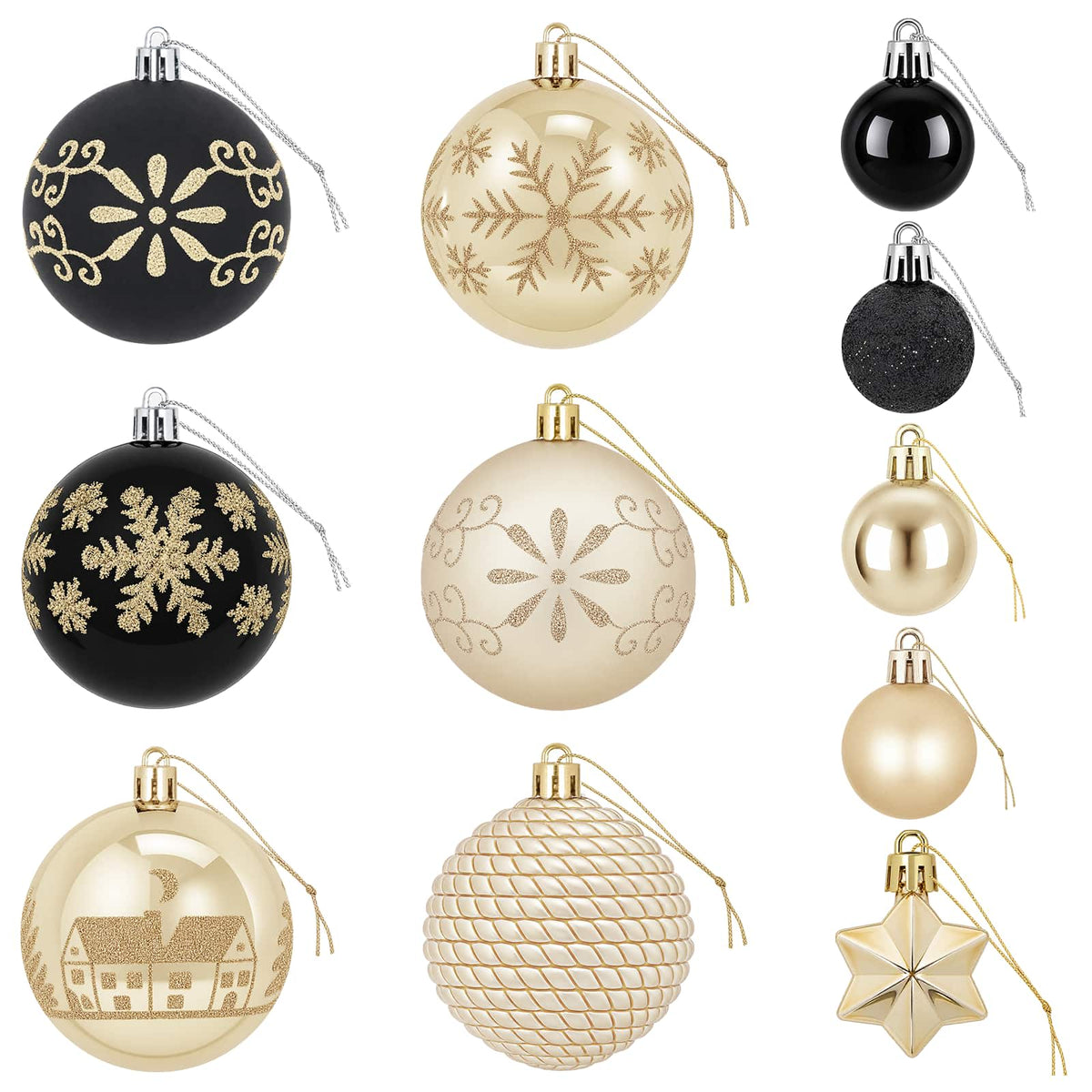 Set di Palline di Natale 88 pz Nero e Oro Ø 6 cm Plastica | homemem39