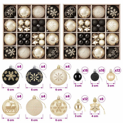 Set di Palline di Natale 88 pz Nero e Oro Ø 6 cm Plastica | homemem39