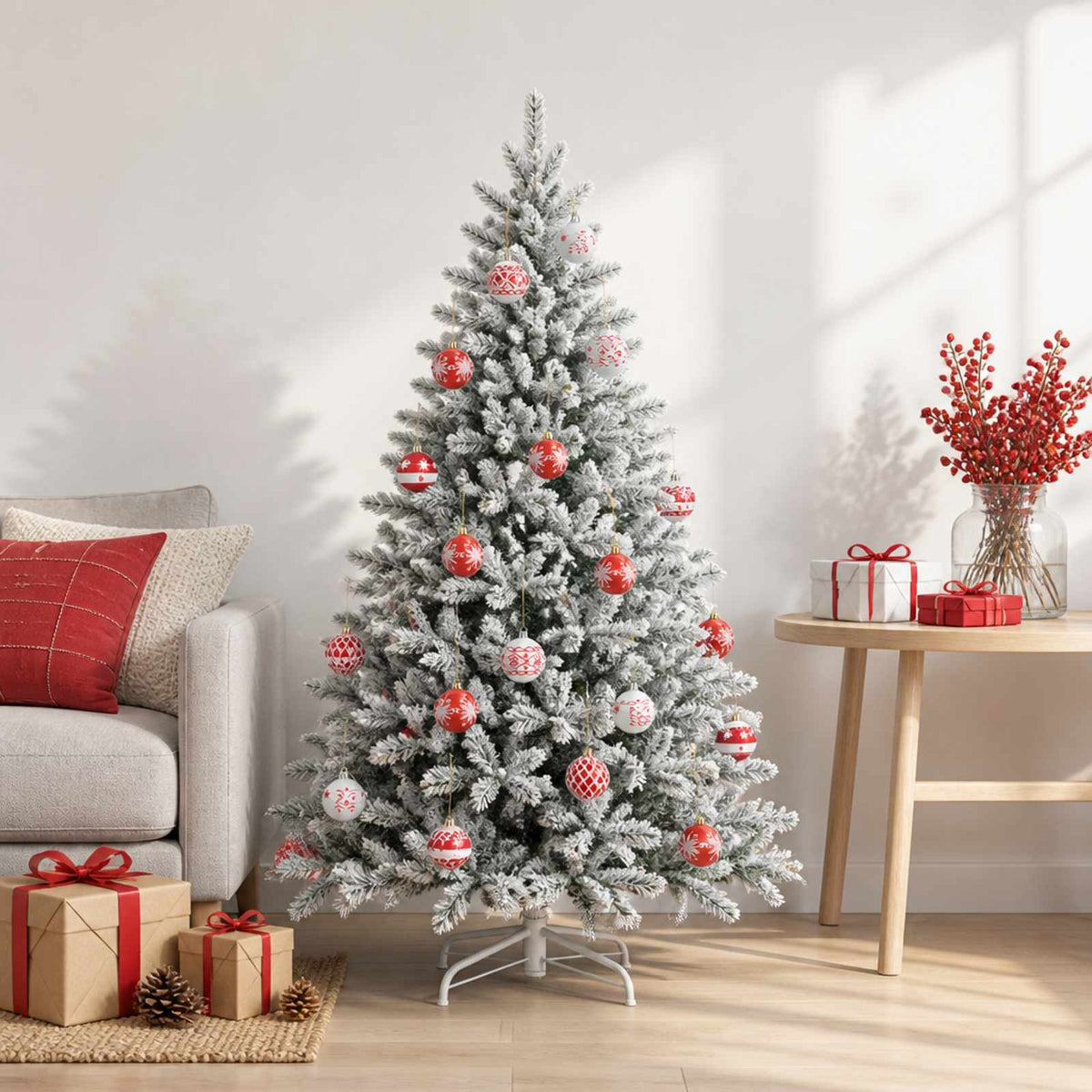 Set di Palline di Natale 30 pz Rosso e Bianco Ø 6 cm Plastica