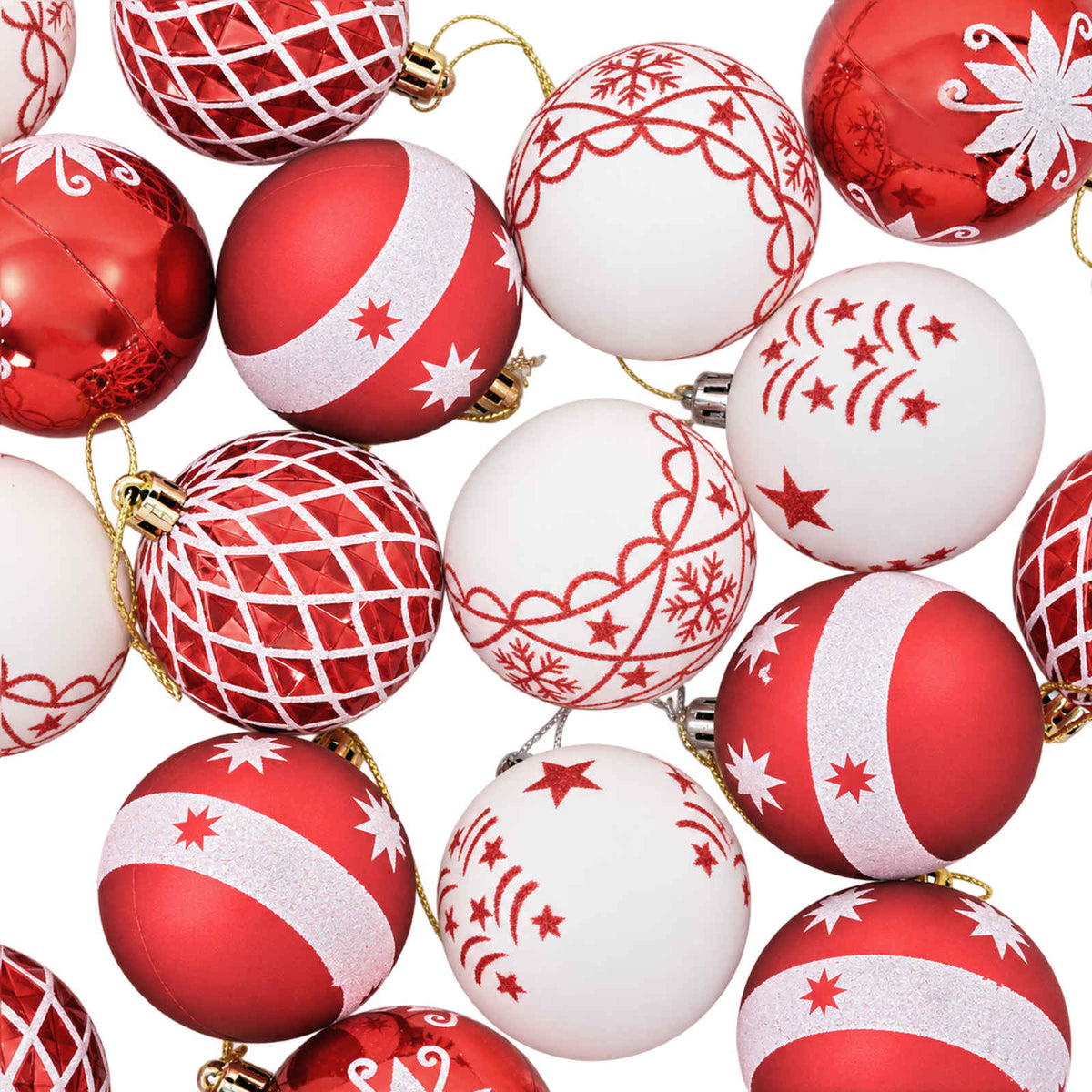 Set di Palline di Natale 30 pz Rosso e Bianco Ø 6 cm Plastica | homemem39