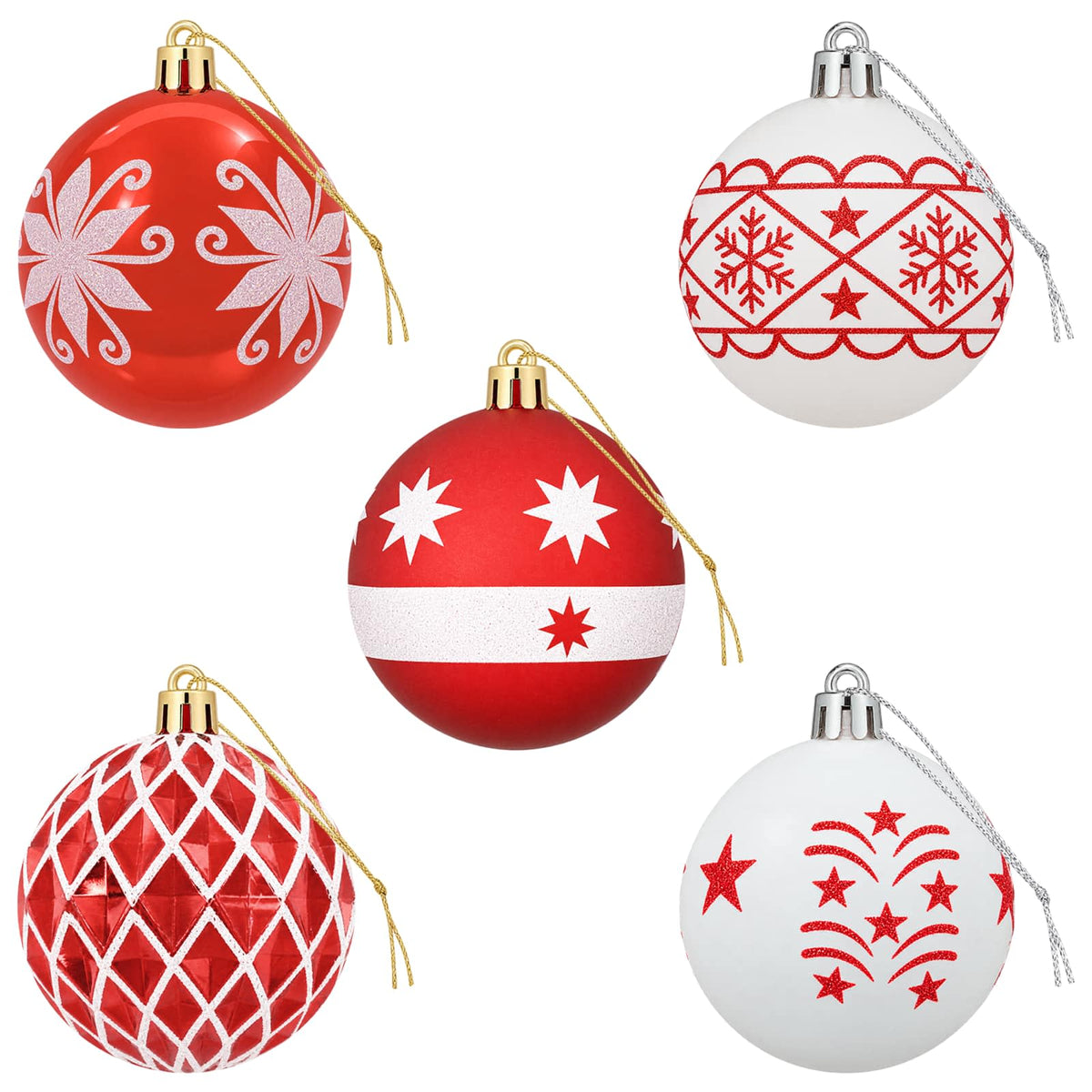 Set di Palline di Natale 30 pz Rosso e Bianco Ø 6 cm Plastica | homemem39