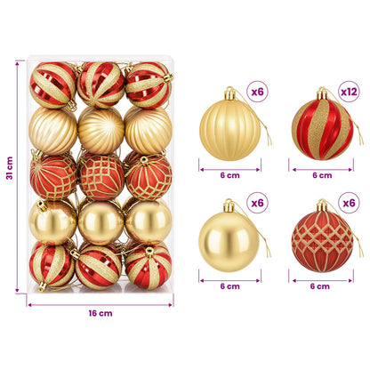Set di Palline di Natale 30 pz Oro e Rosso Ø 6 cm Plastica