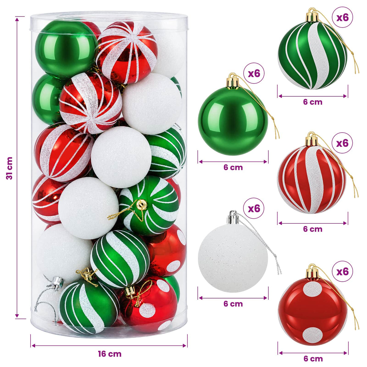 Set di Palline di Natale 30 pz , e Ø 6 cm
