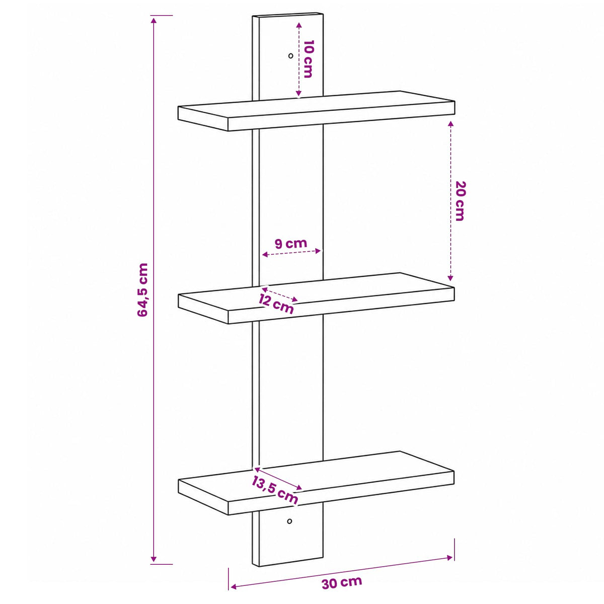 Scaffale da parete Rovere Sonoma 30 x 13.5 x 64.5 cm