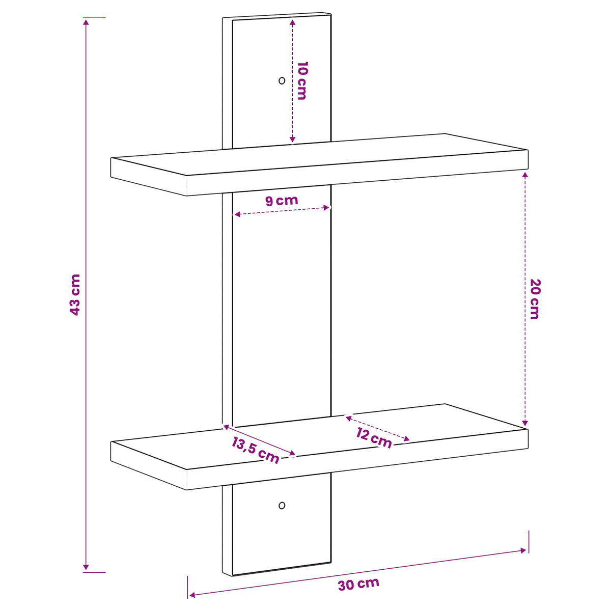 Scaffale da parete Bianco 30 x 13.5 x 43 cm | homemem39
