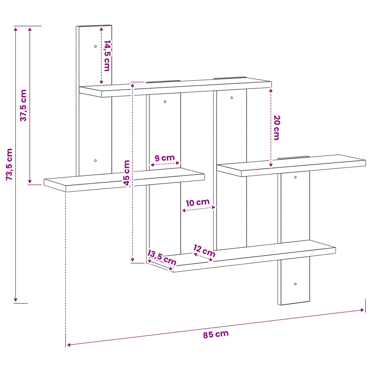 Scaffale da parete Rovere Fumo 85 x 13,5 x 73,5 cm