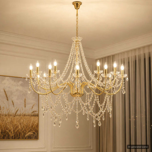Lampadario regolabile con perline E14 Metallo e acrilico Oro | homemem39