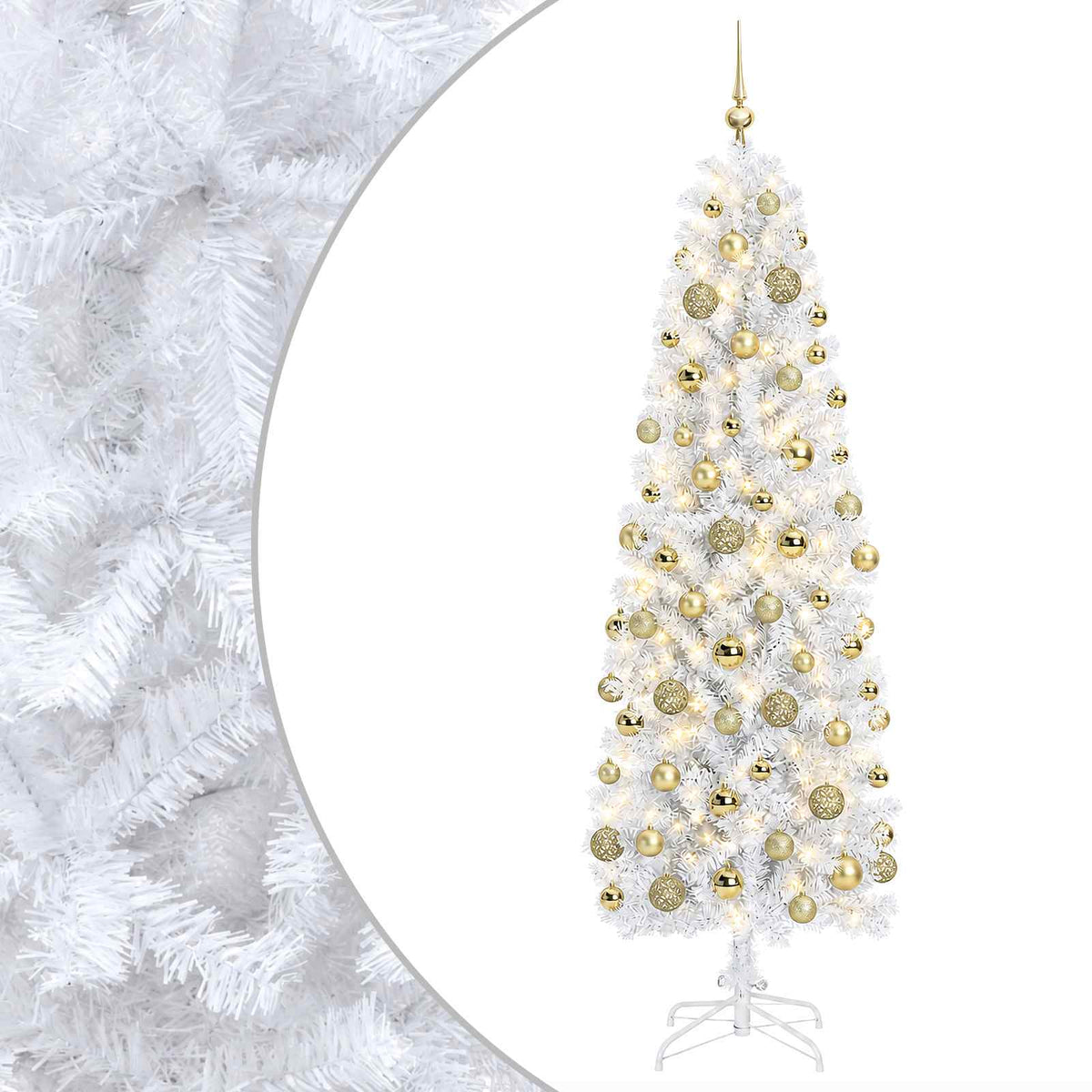 Albero di Natale Artificiale Slim con Palline 180 cm 300 LED