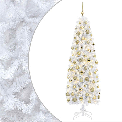 Albero di Natale Artificiale Slim con Palline 180 cm 300 LED