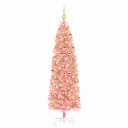 Albero di Natale Artificiale Slim con Palline 180 cm 300 LED