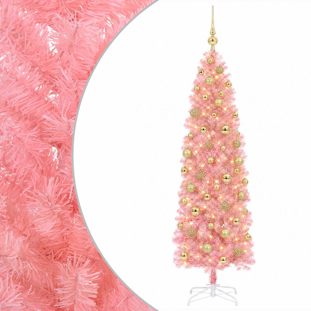 Albero di Natale Artificiale Slim con Palline 240 cm 300 LED