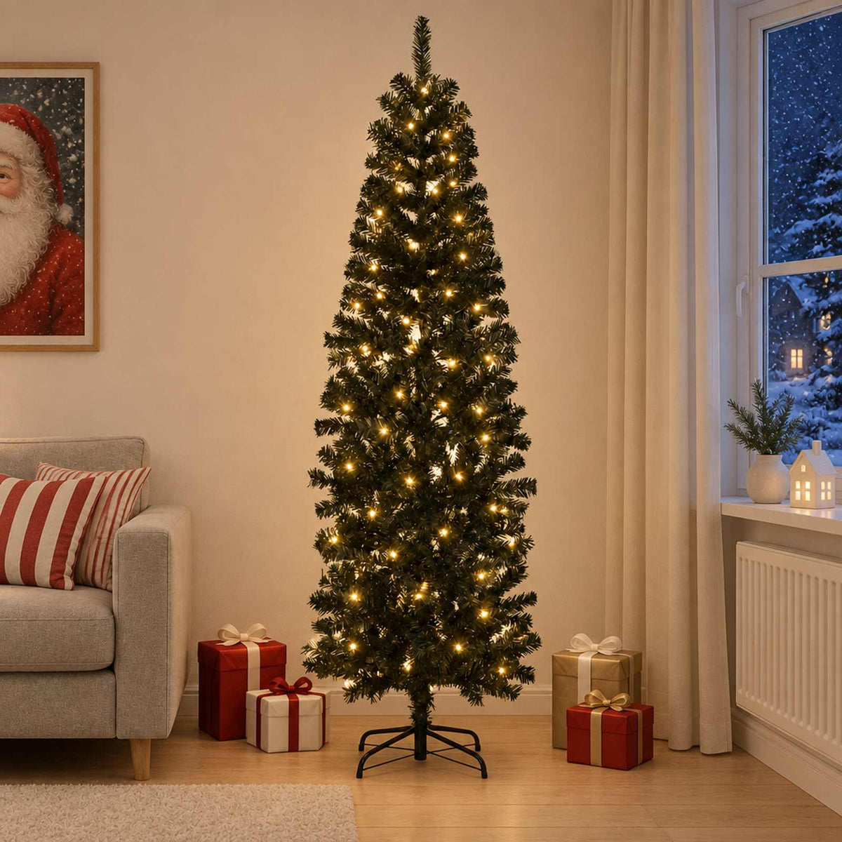 Albero di Natale Artificiale Sottile 210 cm 300 LED