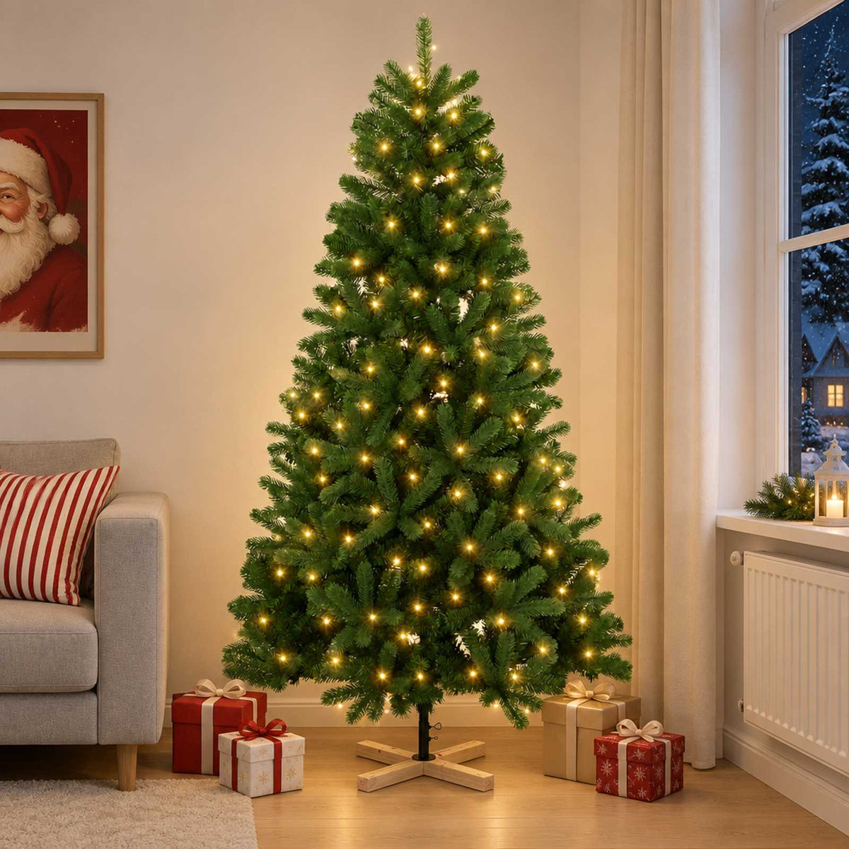 Albero di Natale artificiale 240 cm 300 LED Bianco caldo PVC