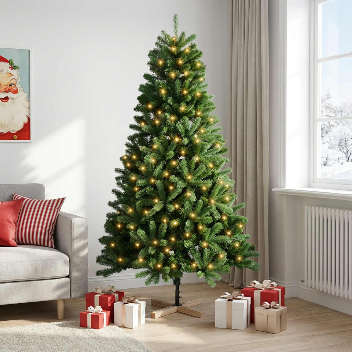 Albero di Natale artificiale 240 cm 300 LED Bianco caldo PVC