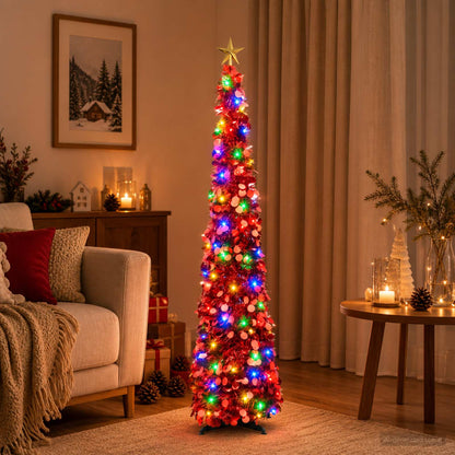 Albero di Natale LED pop-up con stella 150 cm 50 LED PET Rosso | homemem39