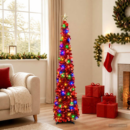 Albero di Natale LED pop-up con stella 150 cm 50 LED PET Rosso | homemem39