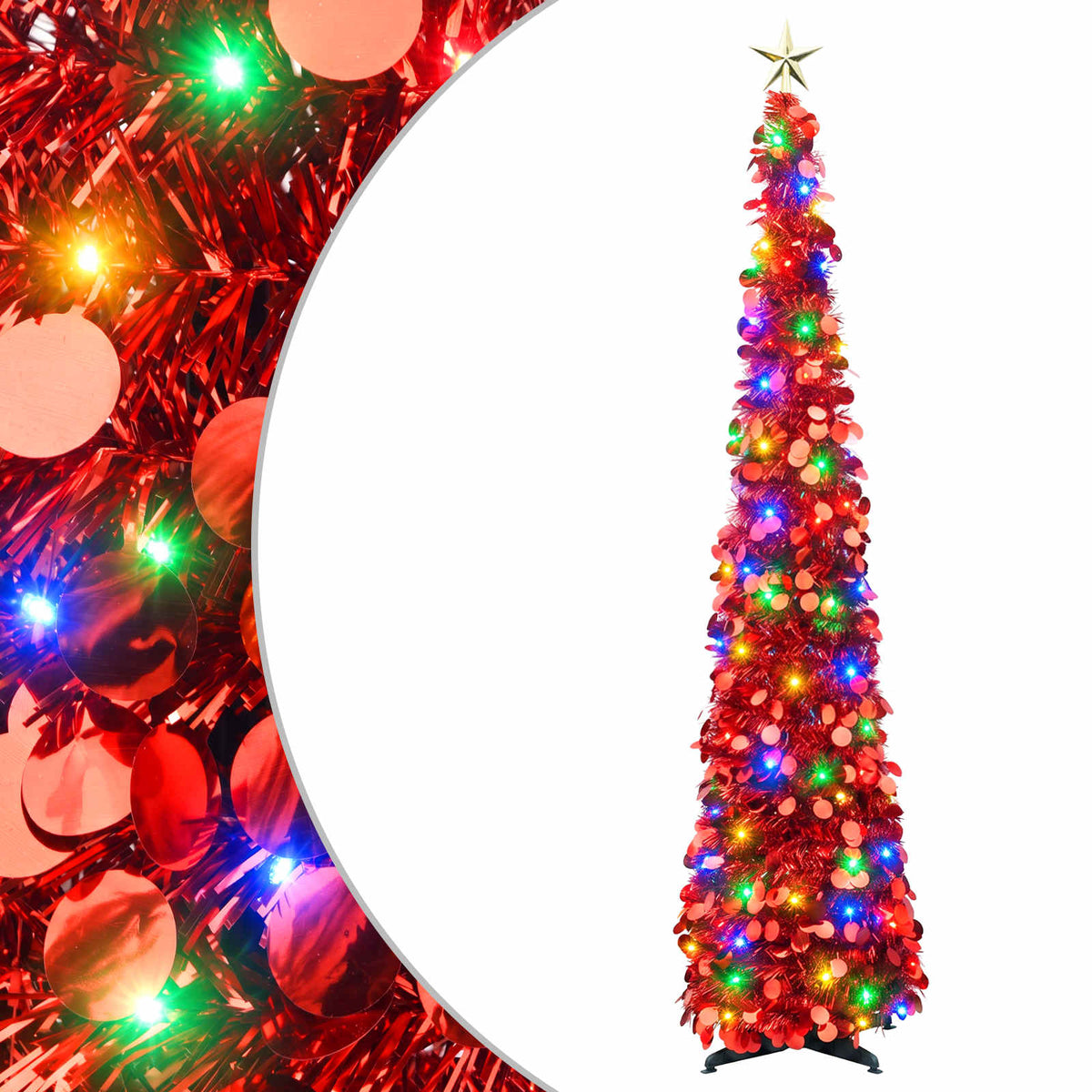 Albero di Natale LED pop-up con stella 150 cm 50 LED PET Rosso | homemem39