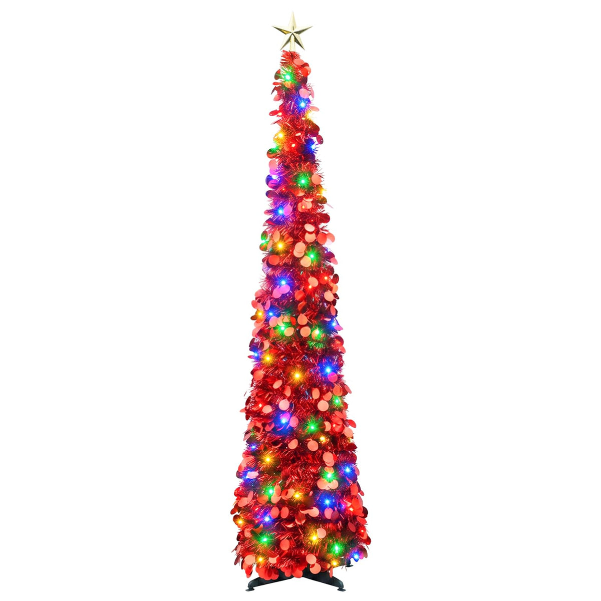 Albero di Natale LED pop-up con stella 150 cm 50 LED PET Rosso | homemem39