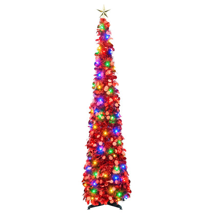 Albero di Natale LED pop-up con stella 150 cm 50 LED PET Rosso | homemem39