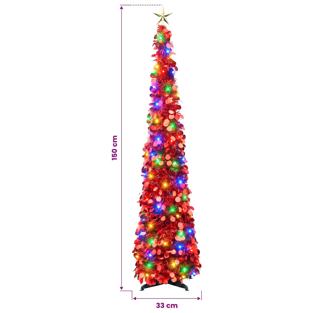 Albero di Natale LED pop-up con stella 150 cm 50 LED PET Rosso | homemem39