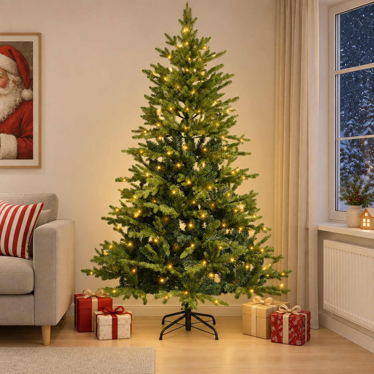 Albero di Natale Artificiale con Rami Pieghevoli 210 cm 300 LED