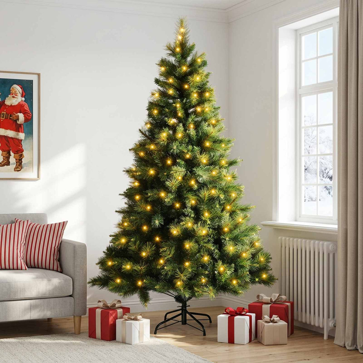 Albero di Natale Artificiale con Rami Pieghevoli 210 cm 300 LED