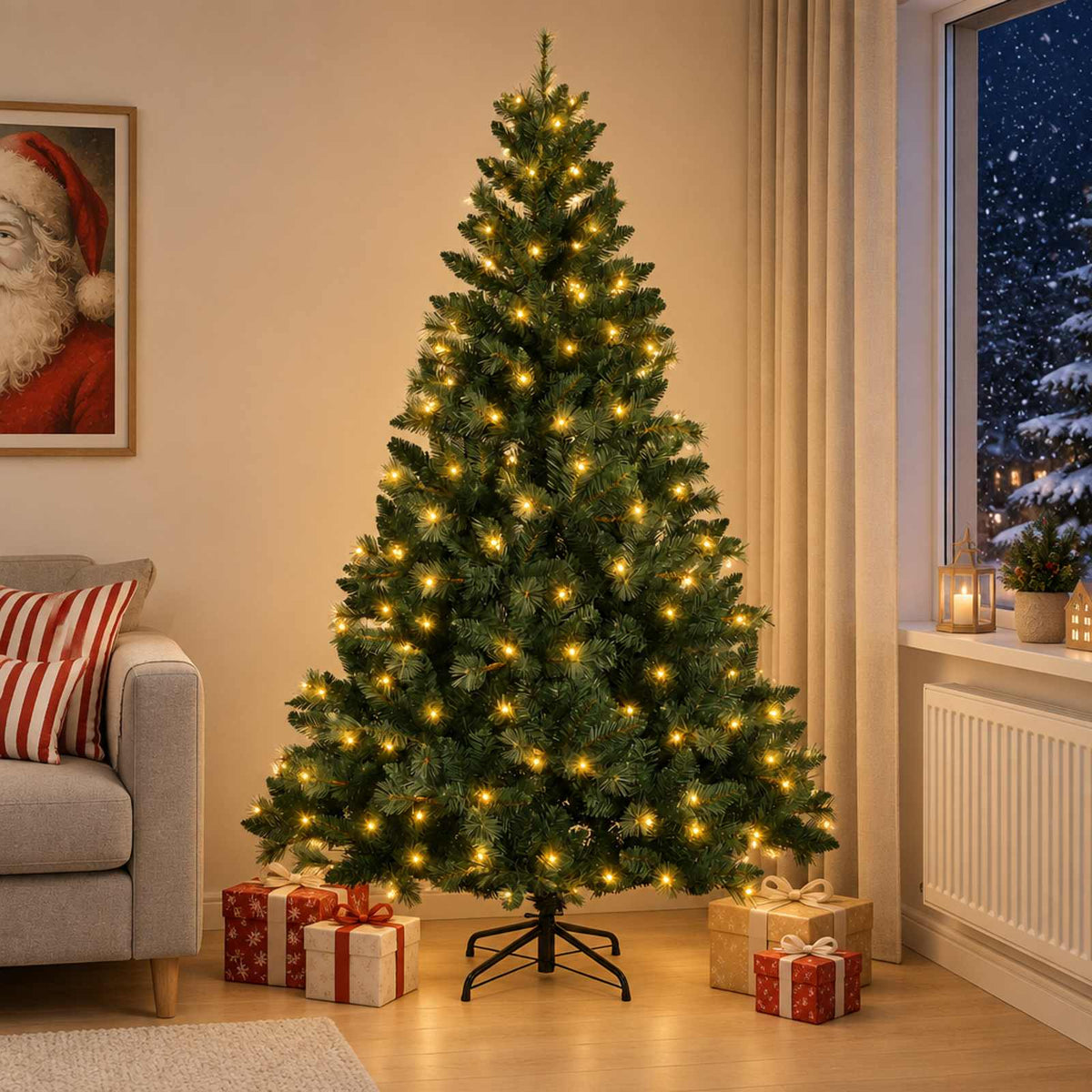 Albero di Natale Artificiale con Rami Pieghevoli 180 cm 300 LED