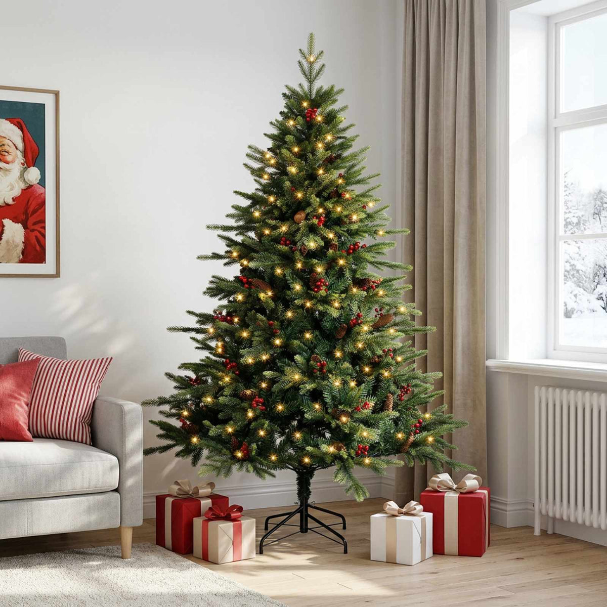 Albero di Natale Artificiale con Rami Pieghevoli 180 cm 300 LED