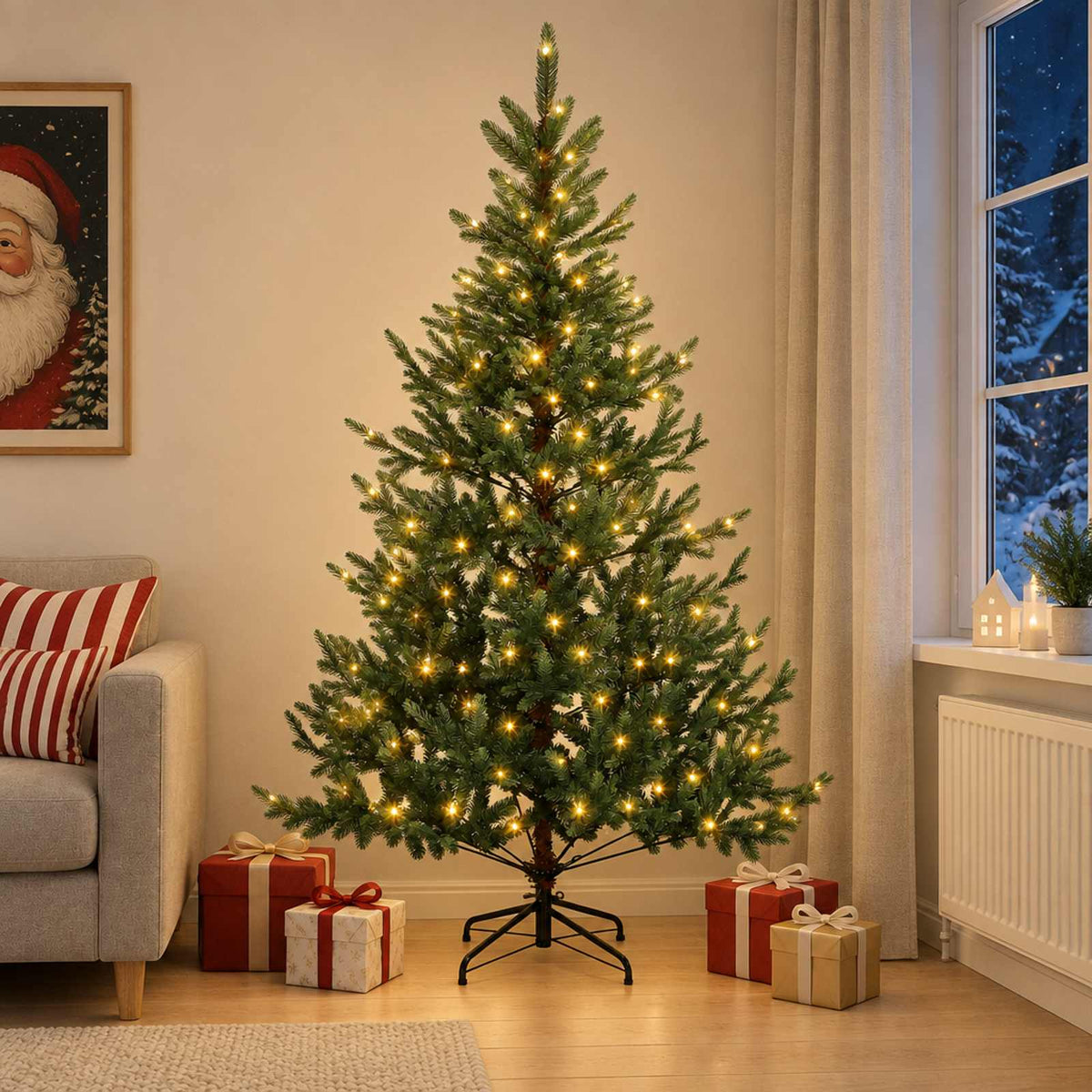 Albero di Natale Artificiale con Rami Pieghevoli 180 cm 300 LED