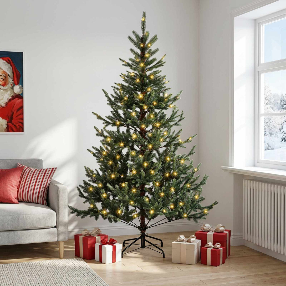 Albero di Natale Artificiale con Rami Pieghevoli 180 cm 300 LED