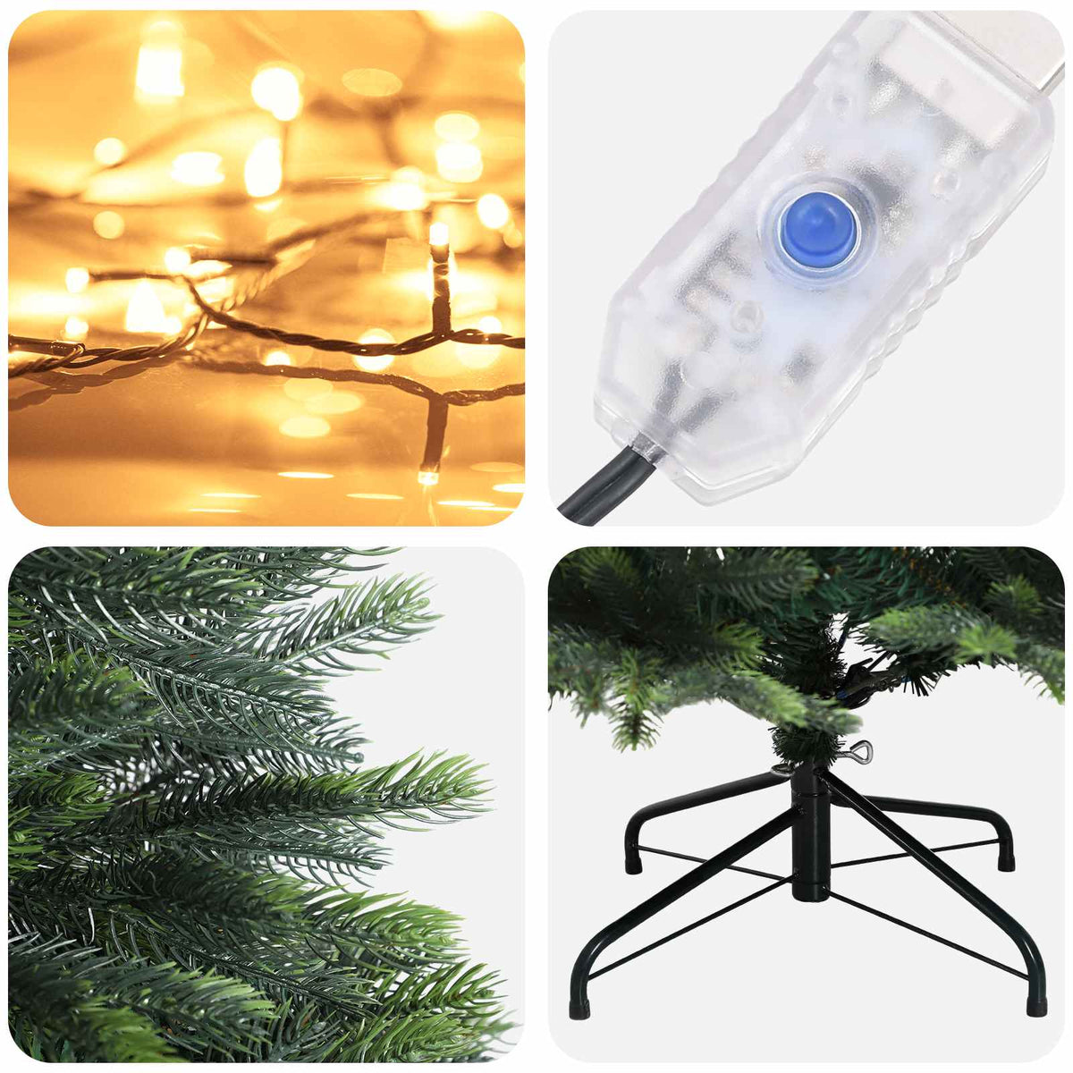 Albero di Natale Artificiale con Rami Pieghevoli 120 cm 150 LED