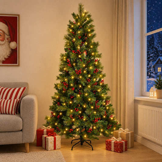 Albero di Natale Artificiale con Rami Pieghevoli 120 cm 150 LED