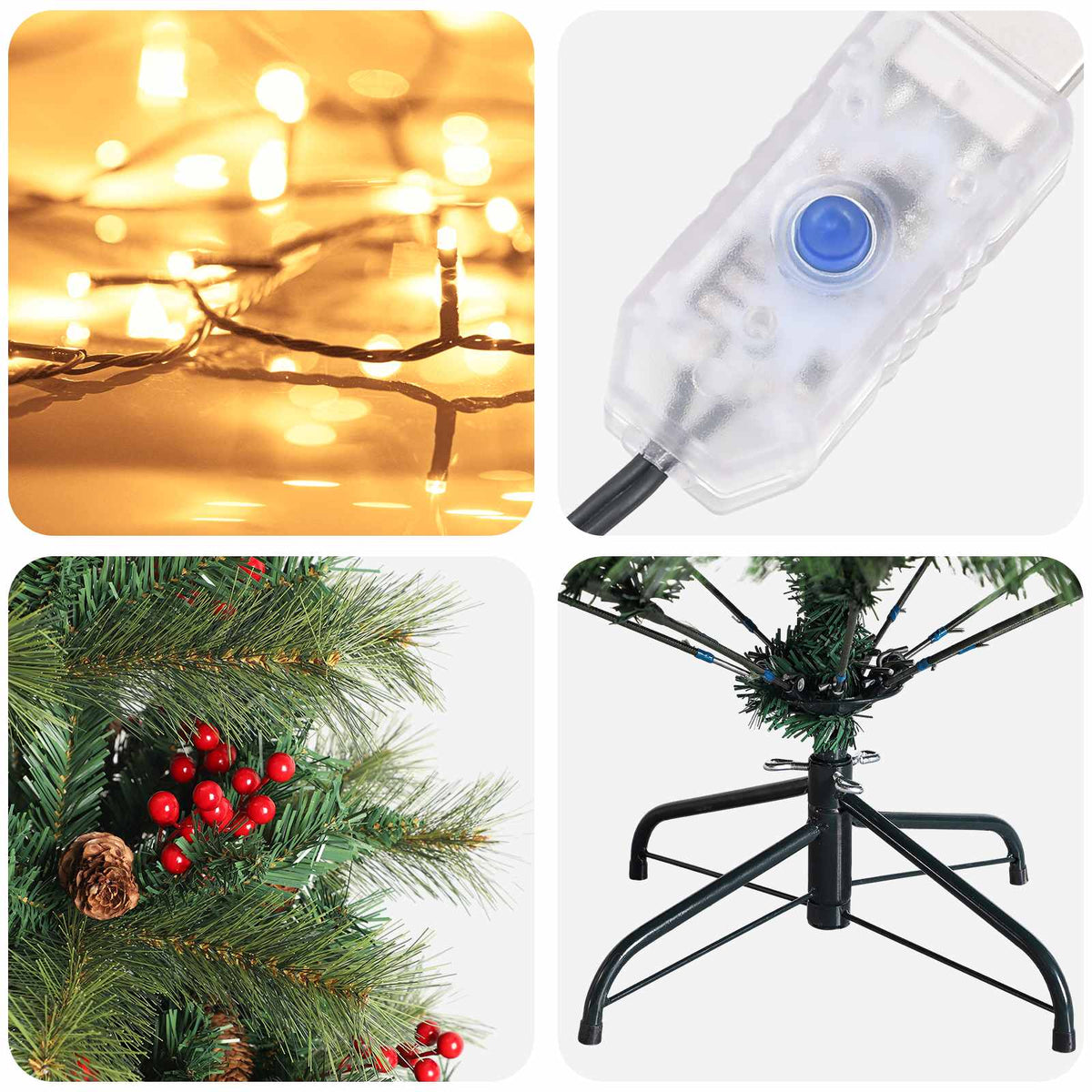 Albero di Natale Artificiale con Rami Pieghevoli 120 cm 150 LED