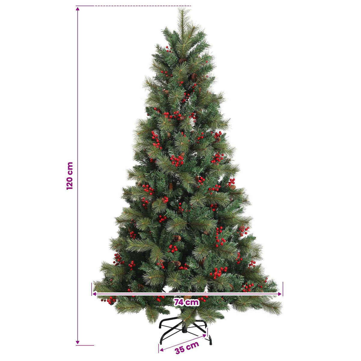 Albero di Natale Artificiale con Rami Pieghevoli 120 cm 150 LED