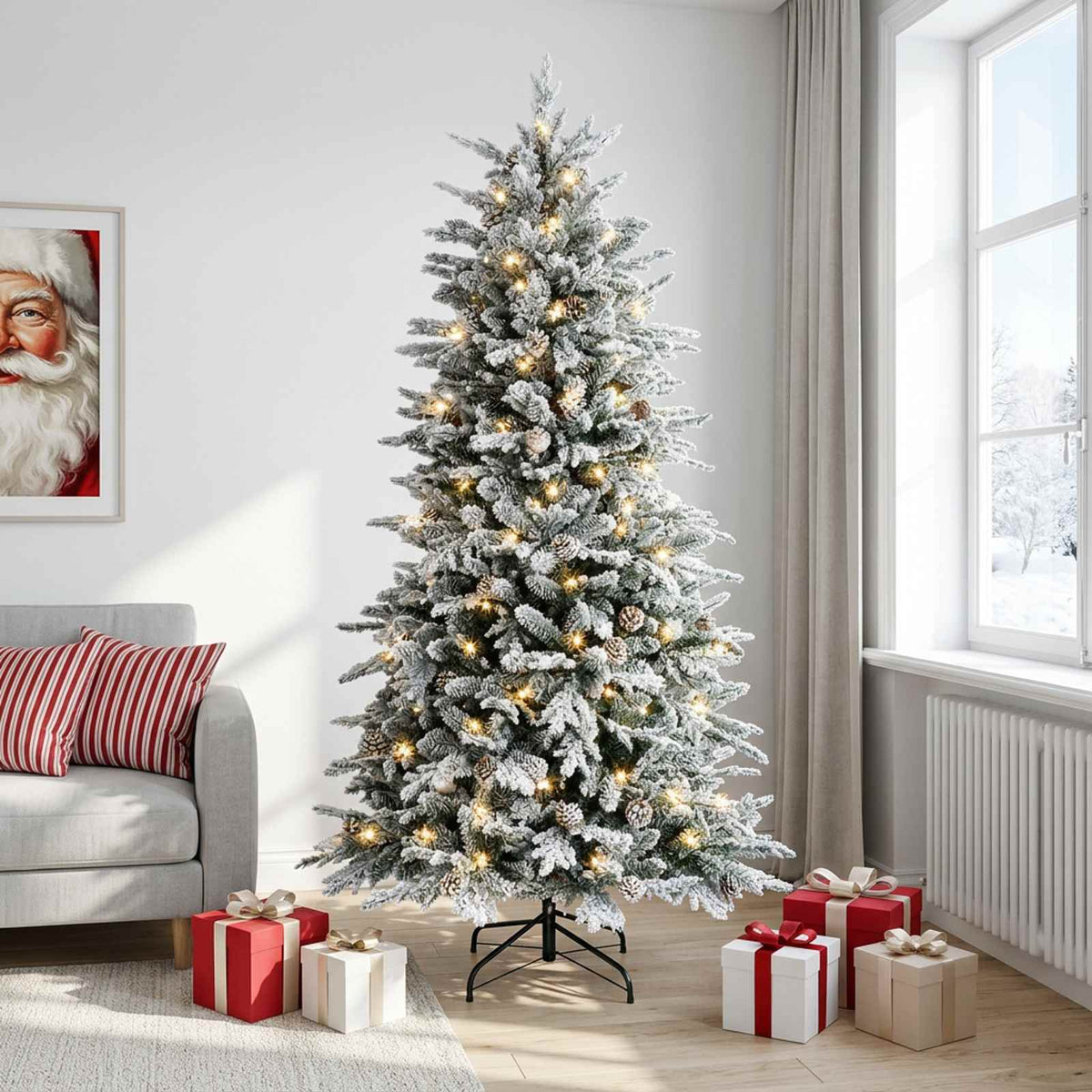 Albero di Natale Artificiale con Rami Pieghevoli 150 cm 150 LED