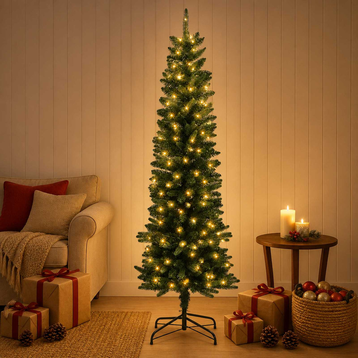 Albero di Natale Artificiale Sottile 150 cm 150 LED