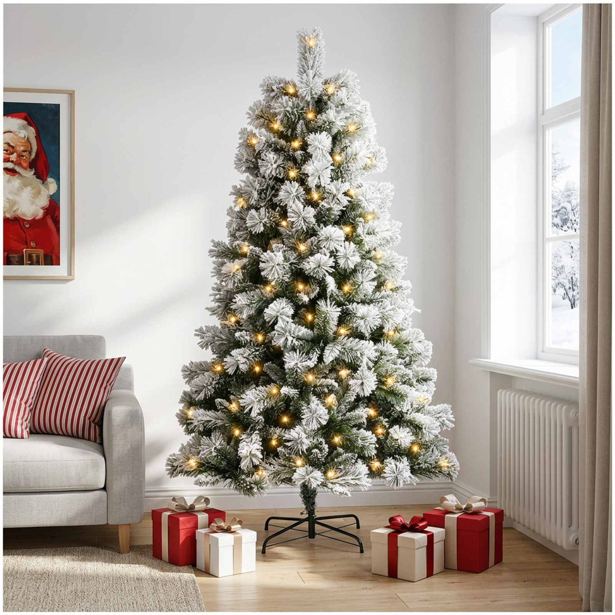 Albero di Natale Artificiale con Rami Pieghevoli 240 cm 300 LED