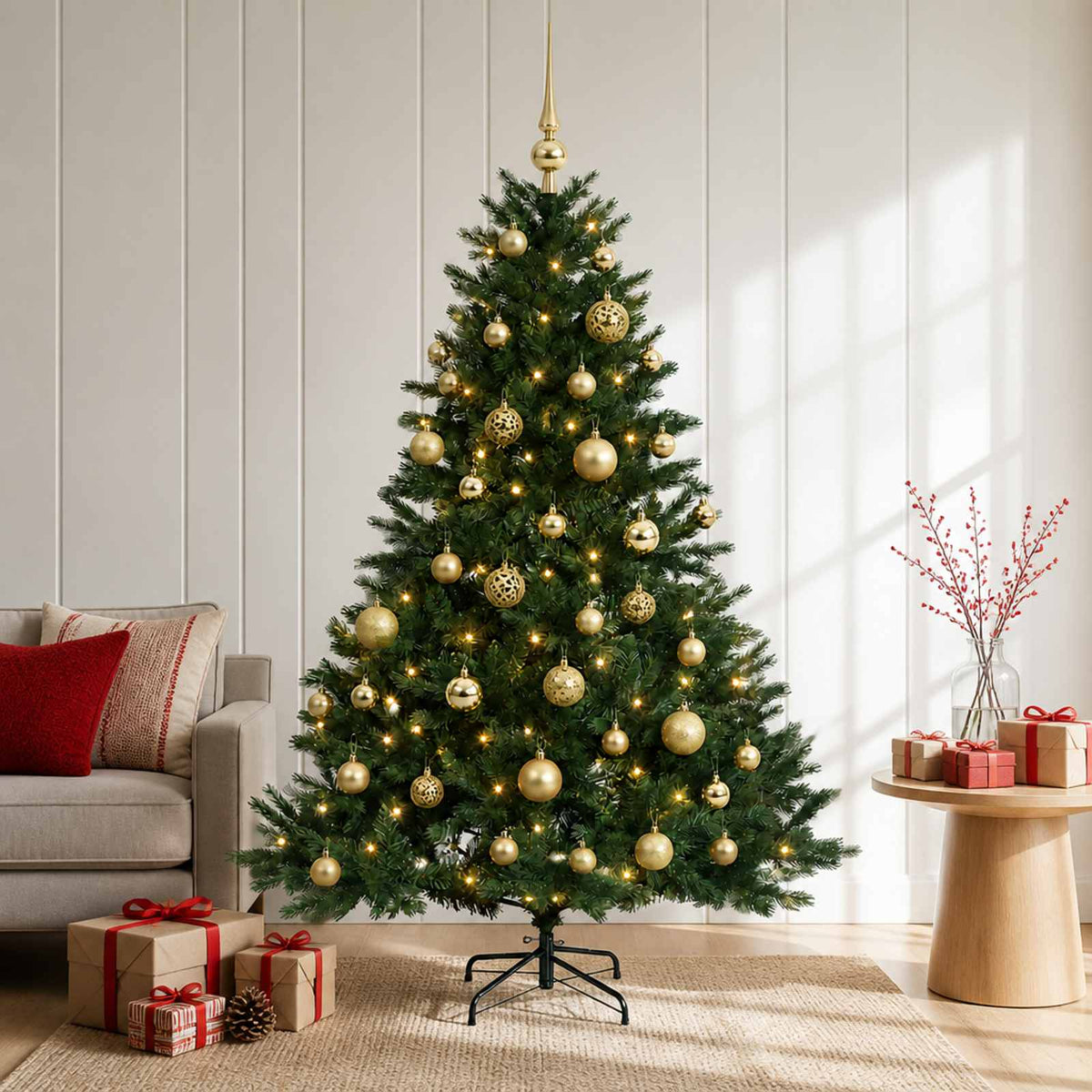 Albero di Natale artificiale con palline 150 cm 150 LED