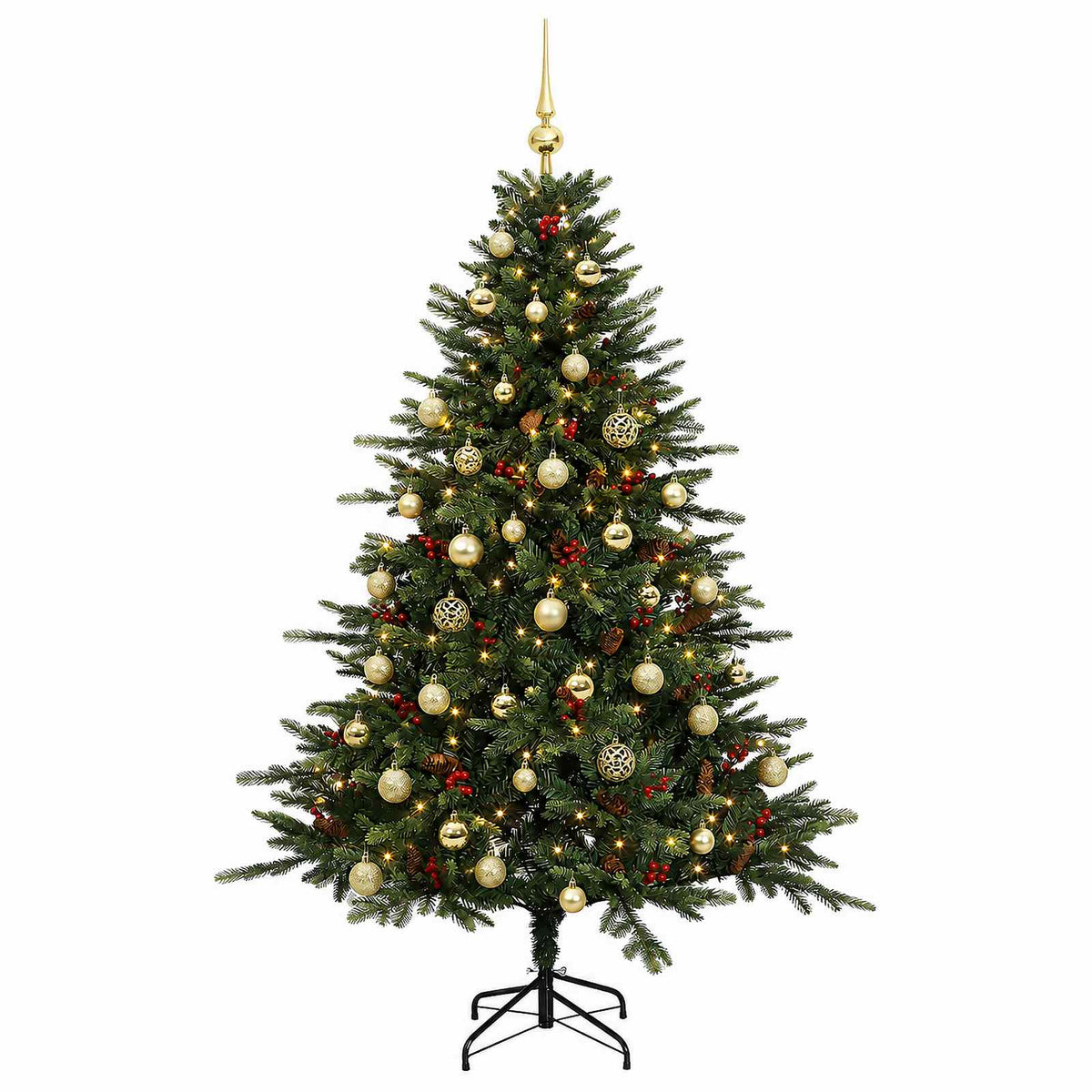 Albero di Natale artificiale con palline 120 cm 150 LED