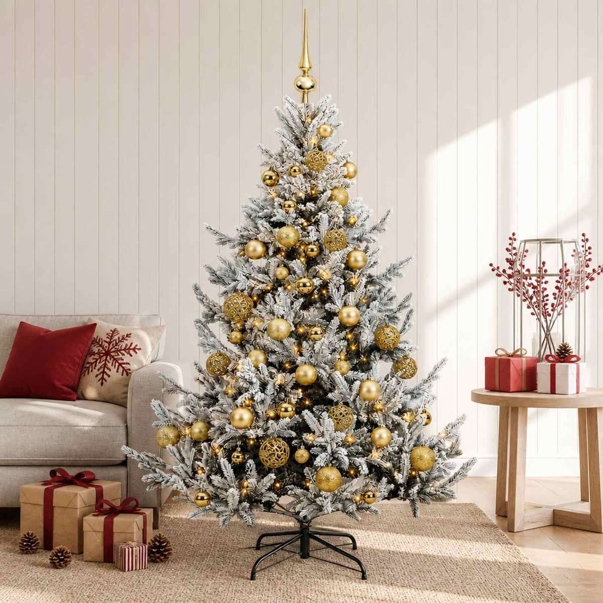Albero di Natale artificiale con palline 120 cm 150 LED
