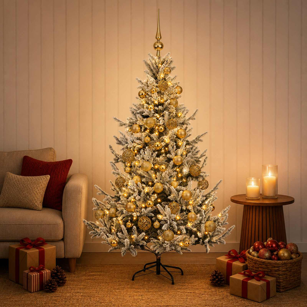 Albero di Natale artificiale con palline 120 cm 150 LED