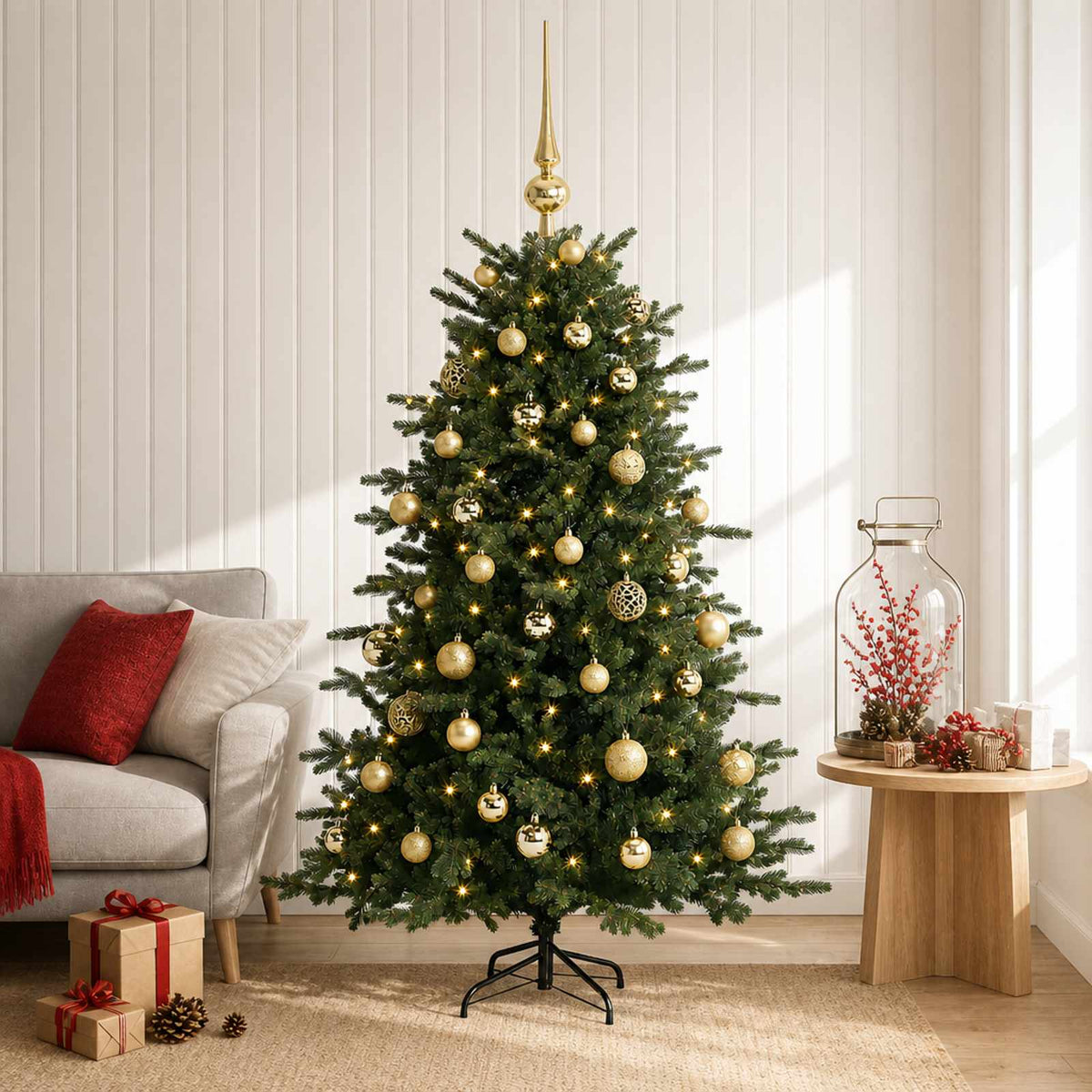 Albero di Natale artificiale con palline 120 cm 150 LED