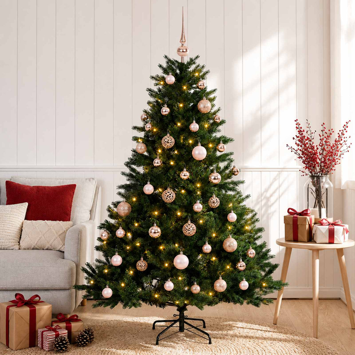 Albero di Natale artificiale con palline 150 cm 150 LED