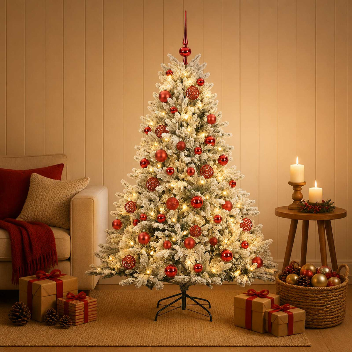Albero di Natale artificiale con palline 120 cm 150 LED
