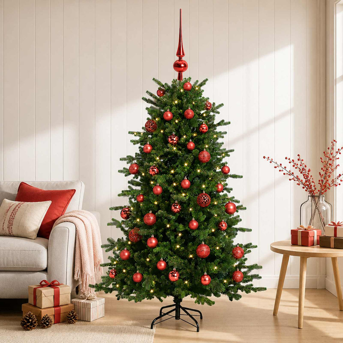 Albero di Natale artificiale con palline 120 cm 150 LED
