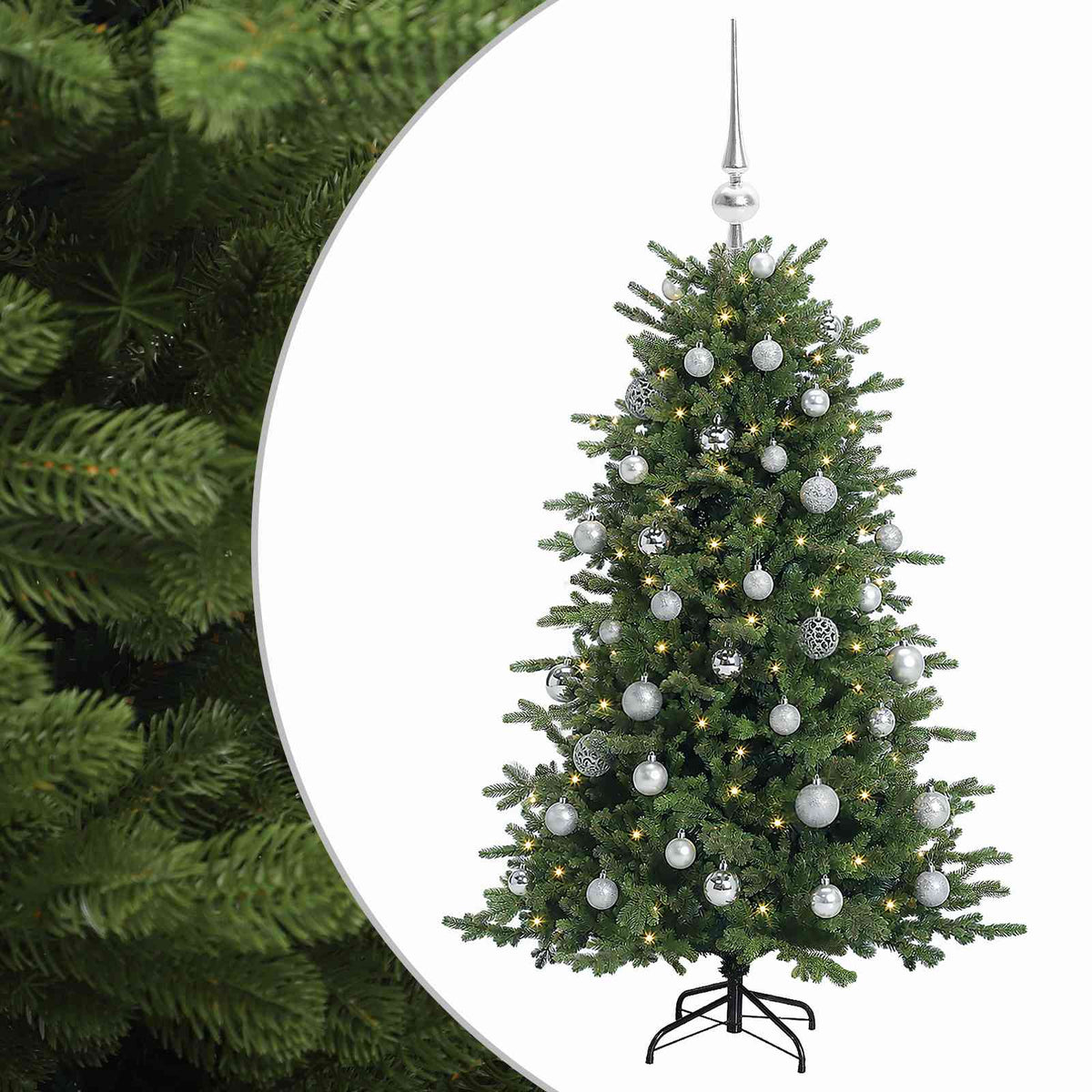 Albero di Natale artificiale con palline 120 cm 150 LED