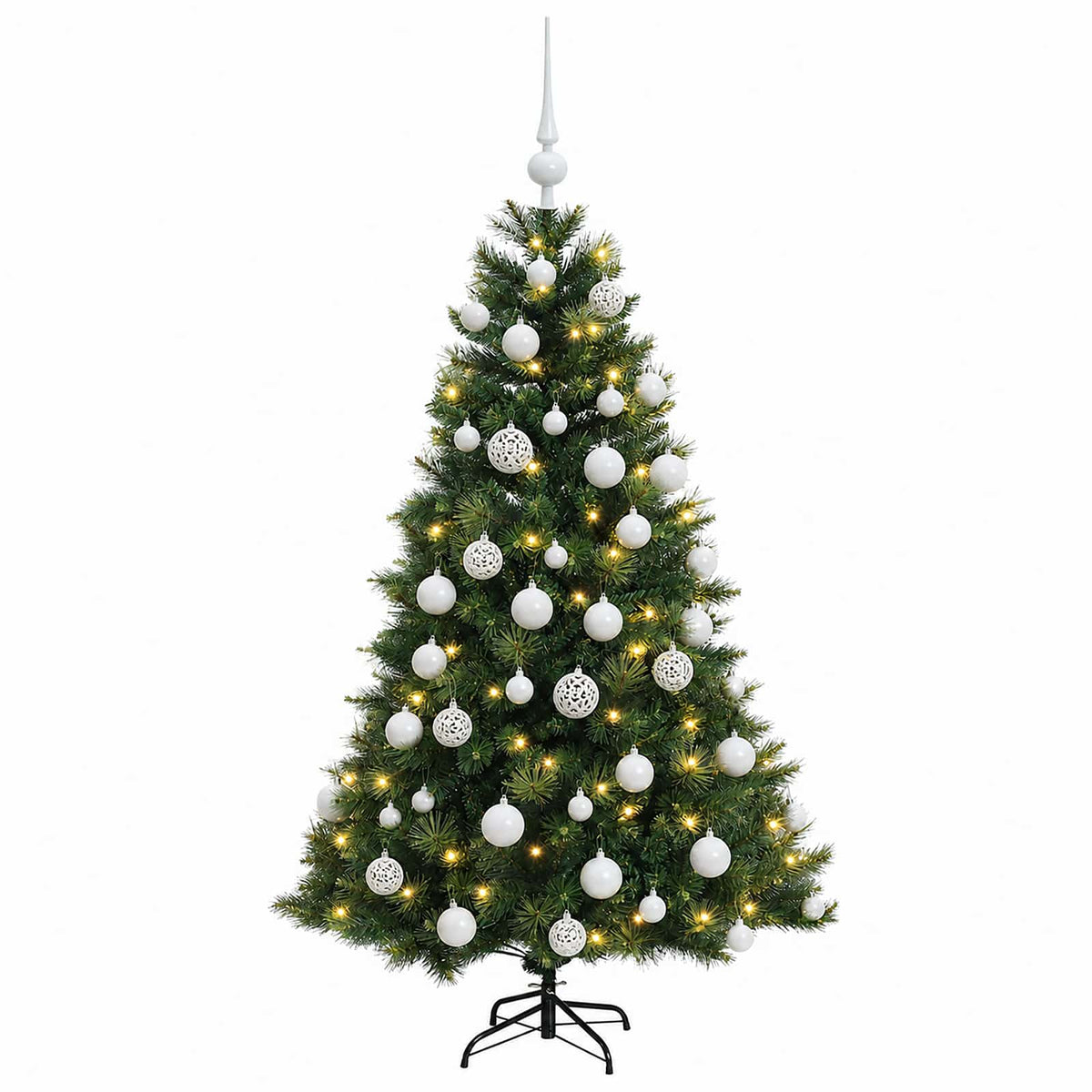 Albero di Natale artificiale con palline 120 cm 150 LED