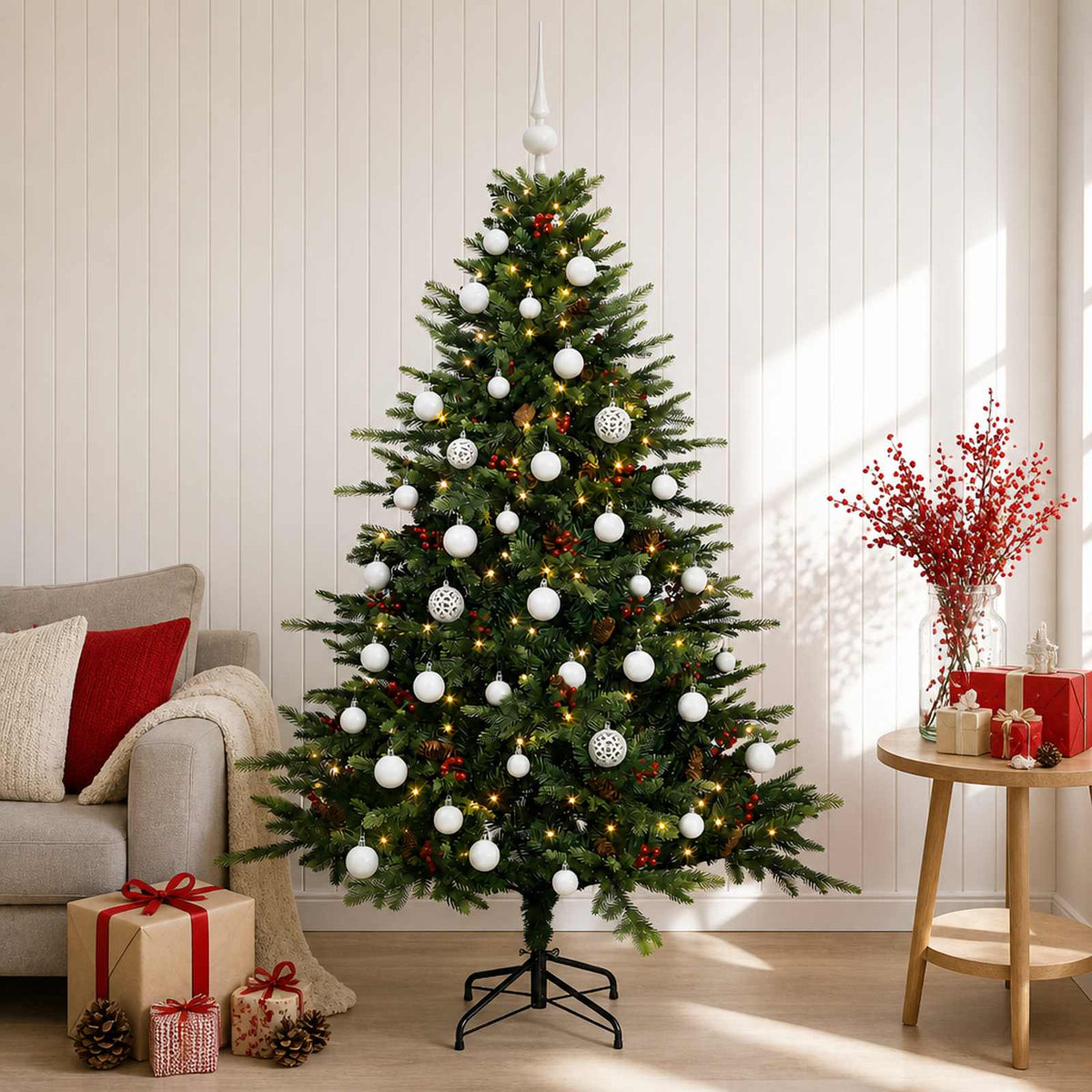 Albero di Natale artificiale con palline 150 cm 150 LED