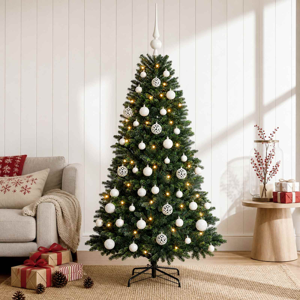 Albero di Natale Artificiale con Palline 150 cm 150 LED