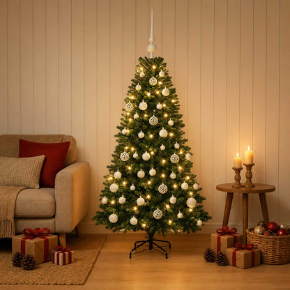 Albero di Natale Artificiale con Palline 150 cm 150 LED